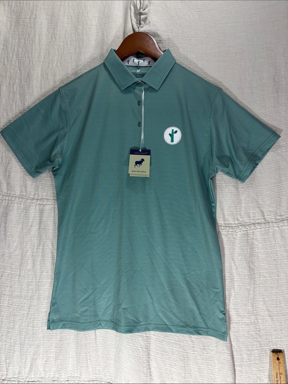 NWT Horn Legend Bamboo Charcoal Luxury Performance Golf Polo Green MicroDot